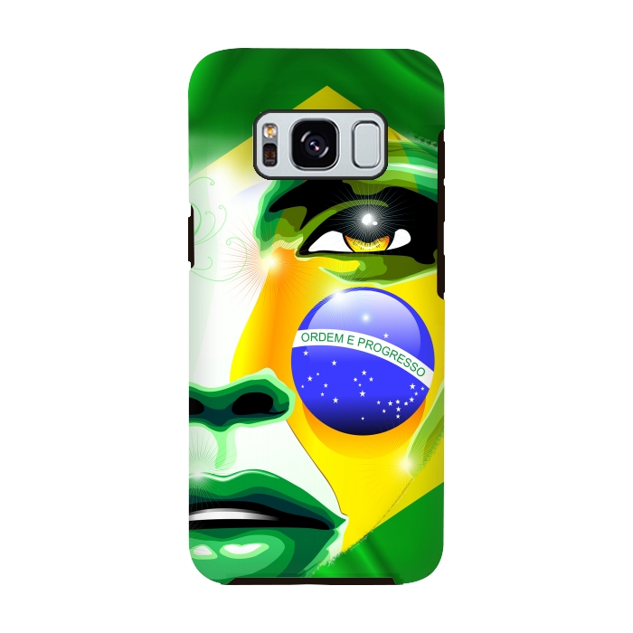 Galaxy S8 StrongFit Brazil Flag Colors on Beautiful Girl Portrait by BluedarkArt