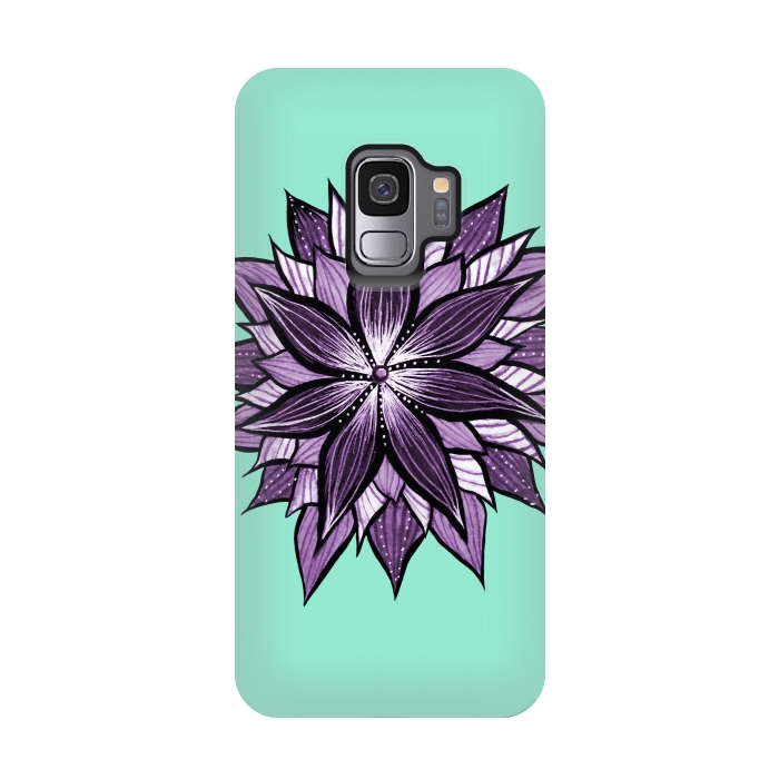Galaxy S9 StrongFit Purple Mandala Like Ink Drawn Abstract Flower by Boriana Giormova