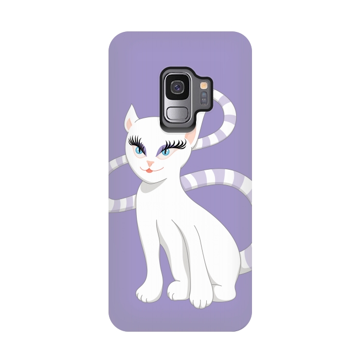 Galaxy S9 StrongFit Beautiful Cartoon Cute White Cat by Boriana Giormova