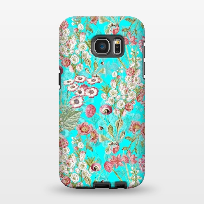 Galaxy S7 EDGE StrongFit White & Pink Flowers on Teal by  Utart