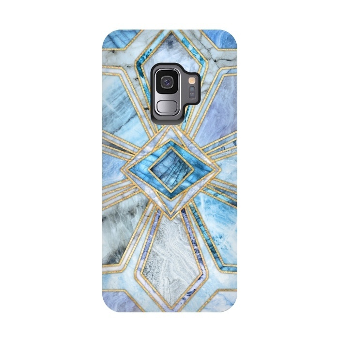 Galaxy S9 StrongFit Geometric Gilded Stone Tiles in Soft Blues by Micklyn Le Feuvre