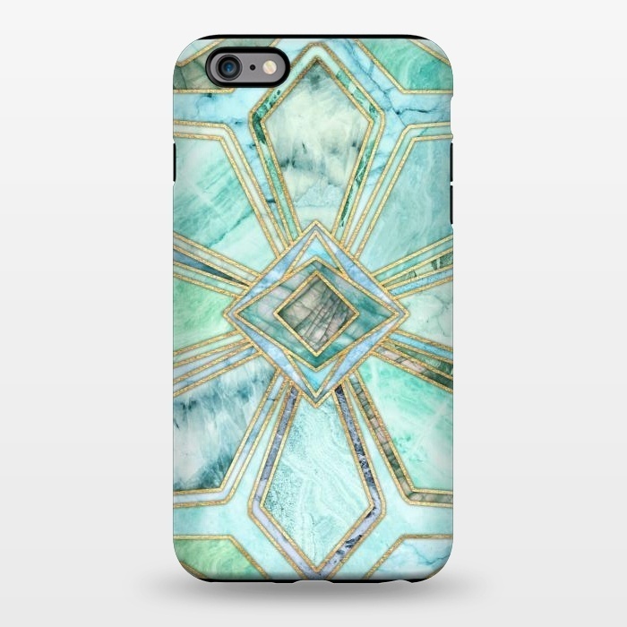 iPhone 6/6s plus StrongFit Geometric Gilded Stone Tiles in Mint and Jade Green by Micklyn Le Feuvre