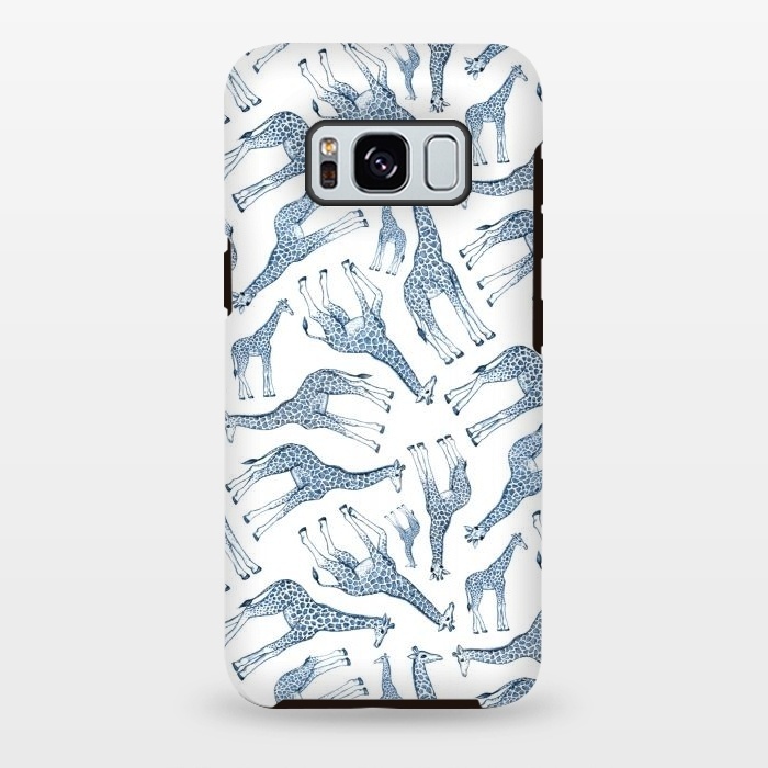 Galaxy S8 plus StrongFit Little Giraffes in Monochrome Blue and White by Micklyn Le Feuvre
