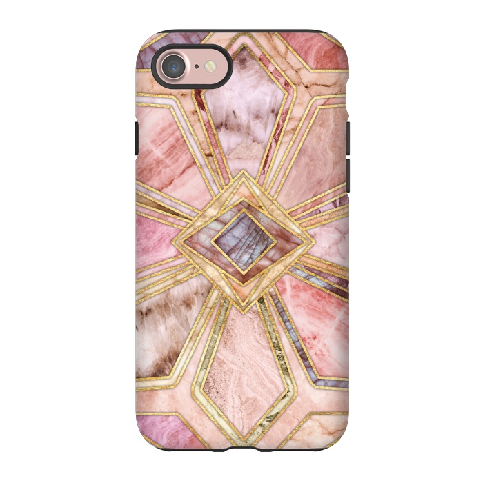 iPhone 7 StrongFit Geometric Gilded Stone Tiles in Blush Pink, Peach and Coral by Micklyn Le Feuvre