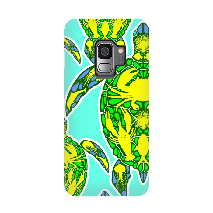 Galaxy S9 StrongFit Sea Turtle Reef Marine Life Abstract Symbol Tattoo Style  by BluedarkArt