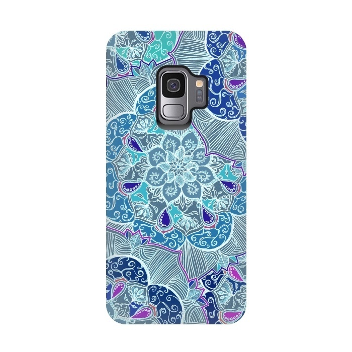 Galaxy S9 StrongFit Fresh Doodle in Teal Blue, Purple and Grey by Micklyn Le Feuvre