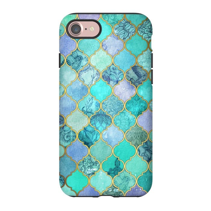 iPhone 7 StrongFit Cool Jade Icy Mint Decorative Moroccan Tile Pattern by Micklyn Le Feuvre