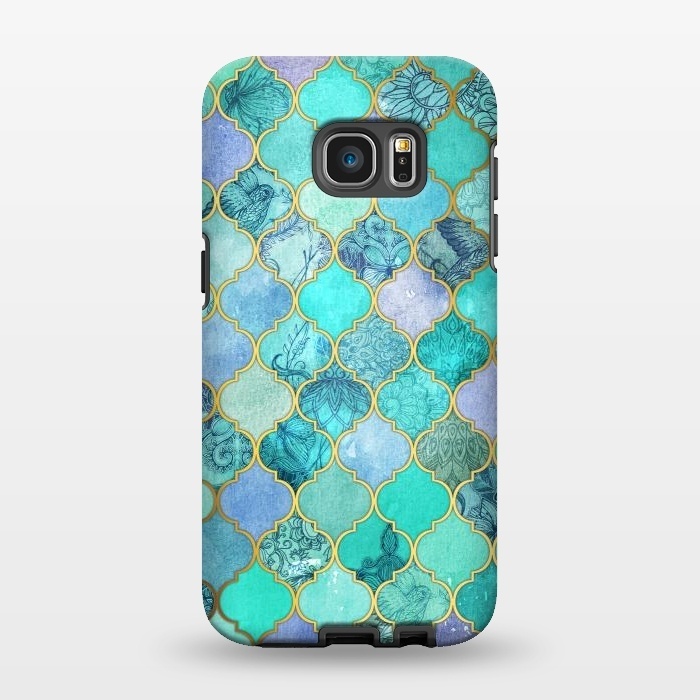 Galaxy S7 EDGE StrongFit Cool Jade Icy Mint Decorative Moroccan Tile Pattern by Micklyn Le Feuvre