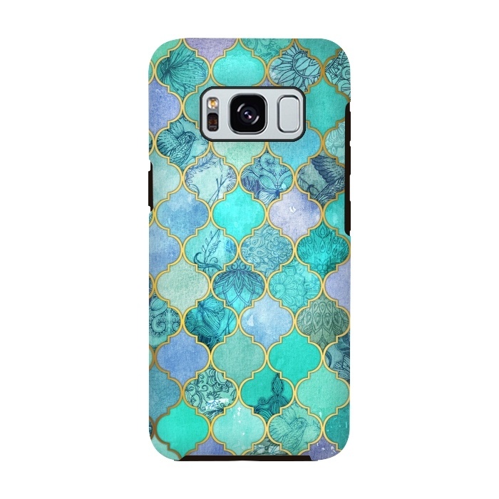 Galaxy S8 StrongFit Cool Jade Icy Mint Decorative Moroccan Tile Pattern by Micklyn Le Feuvre