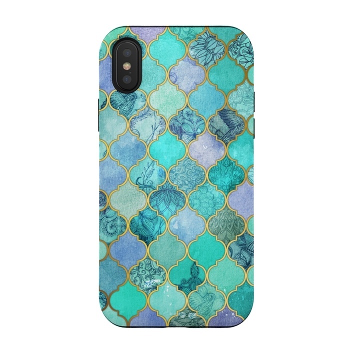 iPhone Xs / X StrongFit Cool Jade Icy Mint Decorative Moroccan Tile Pattern by Micklyn Le Feuvre