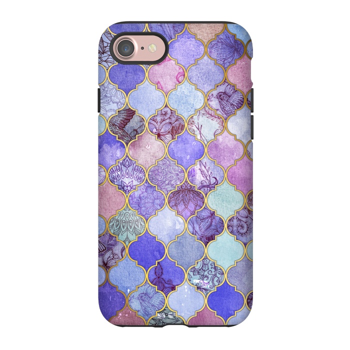 iPhone 7 StrongFit Royal Purple, Mauve & Indigo Decorative Moroccan Tile Pattern by Micklyn Le Feuvre