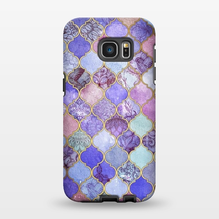 Galaxy S7 EDGE StrongFit Royal Purple, Mauve & Indigo Decorative Moroccan Tile Pattern by Micklyn Le Feuvre