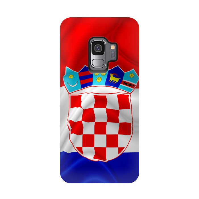 Galaxy S9 StrongFit Croatia Flag Waving Digital Silk Satin Fabric  by BluedarkArt