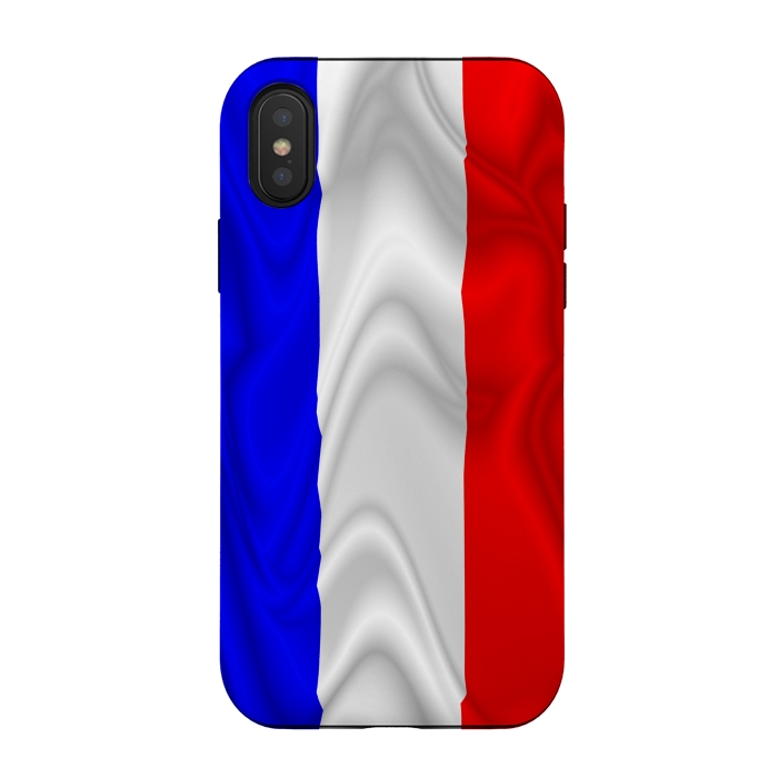 iPhone Xs / X StrongFit France Flag Waving Digital Silk Satin Fabric  by BluedarkArt