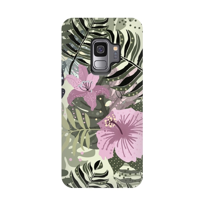 Galaxy S9 StrongFit Pastel Green Pink Aloha Tropical Jungle by  Utart
