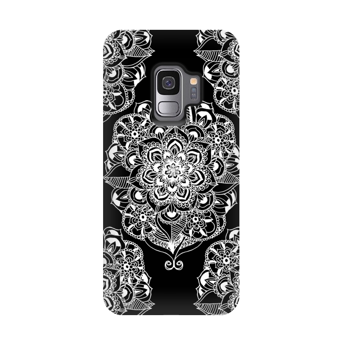 Galaxy S9 StrongFit Black & White Graphic Mandala Diamonds by Tangerine-Tane