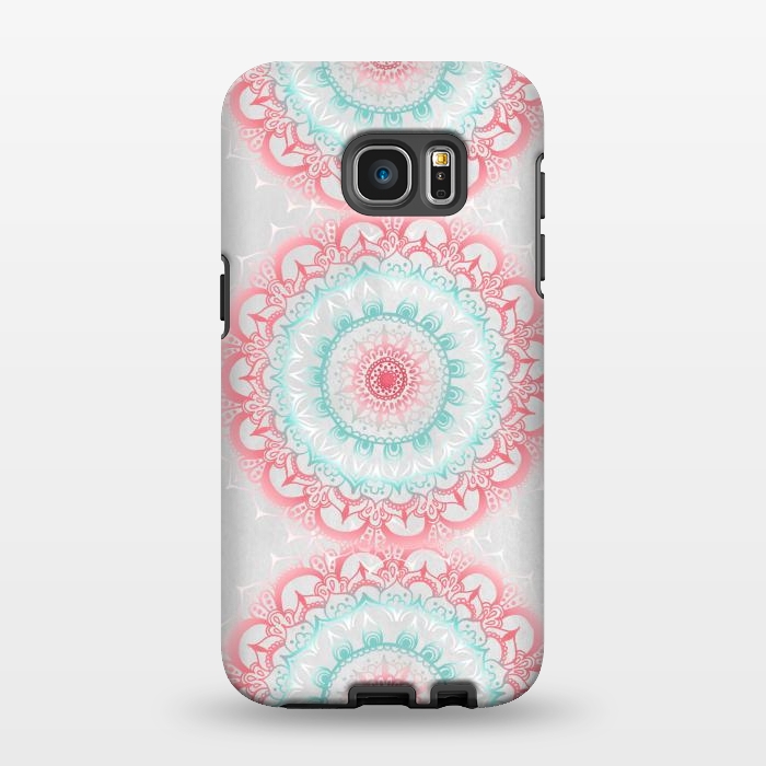 Galaxy S7 EDGE StrongFit Faded Coral & Mint Mandalas on Grey by Tangerine-Tane