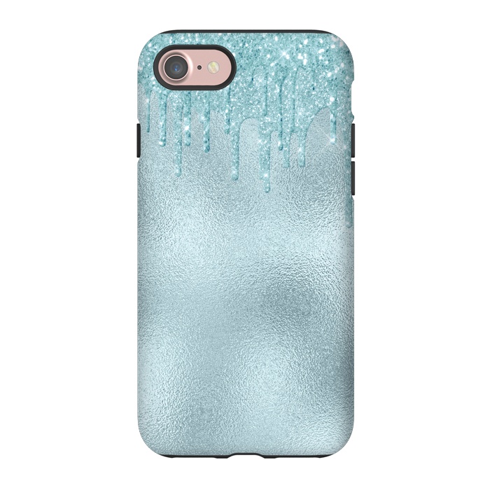iPhone 7 StrongFit Ice Blue Glitter Droplets on Metal Foil by  Utart