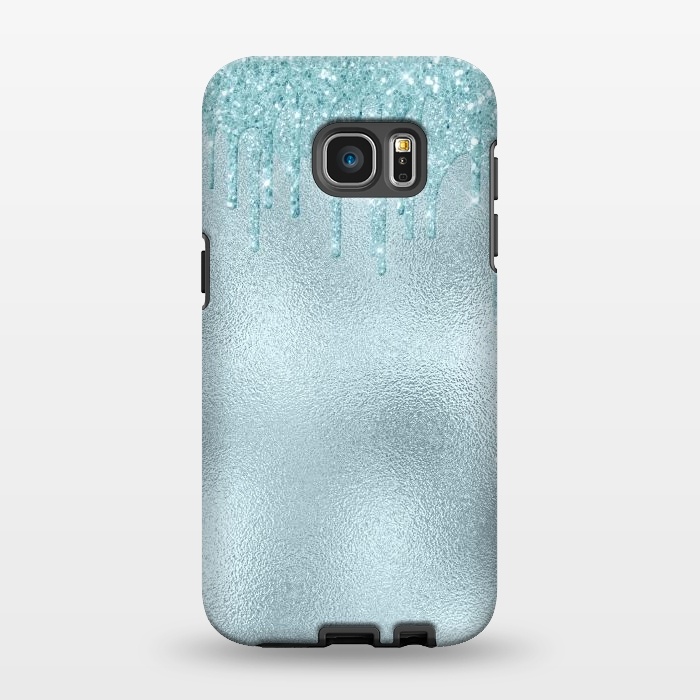 Galaxy S7 EDGE StrongFit Ice Blue Glitter Droplets on Metal Foil by  Utart