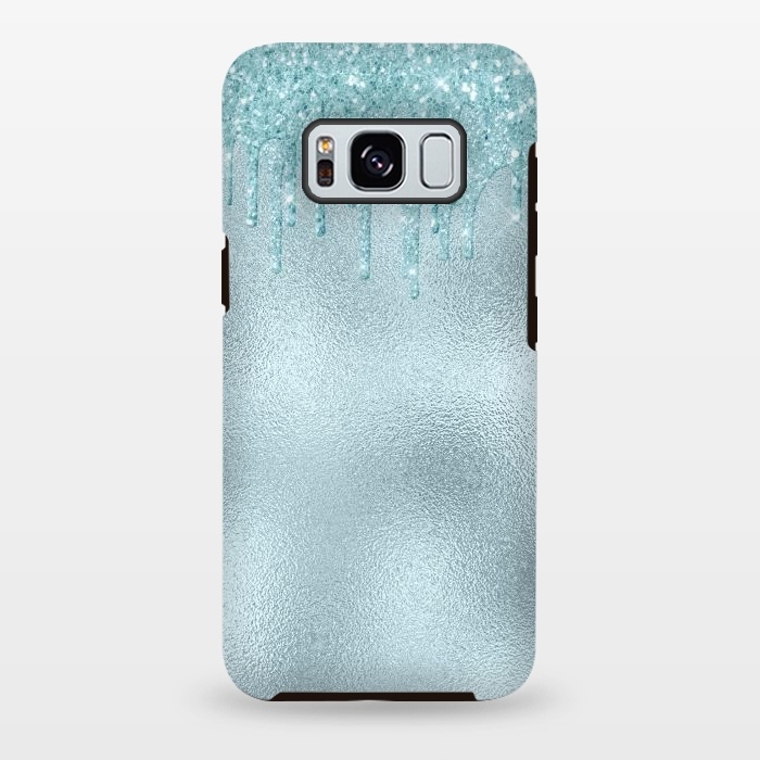 Galaxy S8 plus StrongFit Ice Blue Glitter Droplets on Metal Foil by  Utart