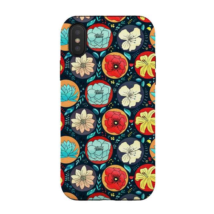 iPhone Xs / X StrongFit Navy Polka Dot Floral  by Tigatiga