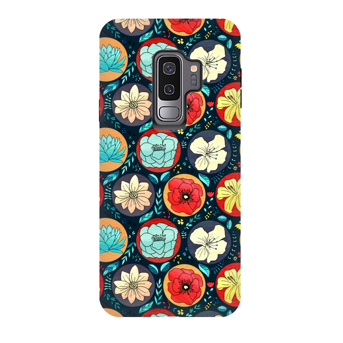 Galaxy S9 plus StrongFit Navy Polka Dot Floral  by Tigatiga