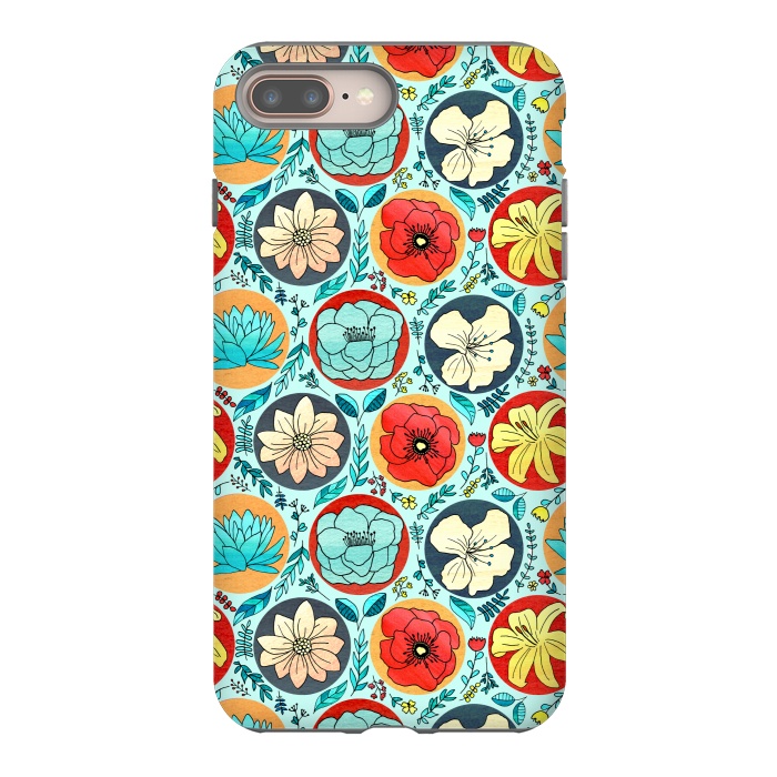iPhone 7 plus StrongFit Polka Dot Floral On Navy  by Tigatiga