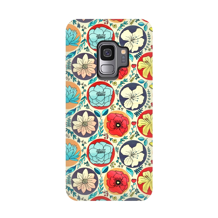 Galaxy S9 StrongFit Polka Dot Floral On Cream by Tigatiga