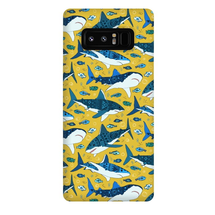 Galaxy Note 8 StrongFit Tribal Sharks & Fish On Mustard by Tigatiga