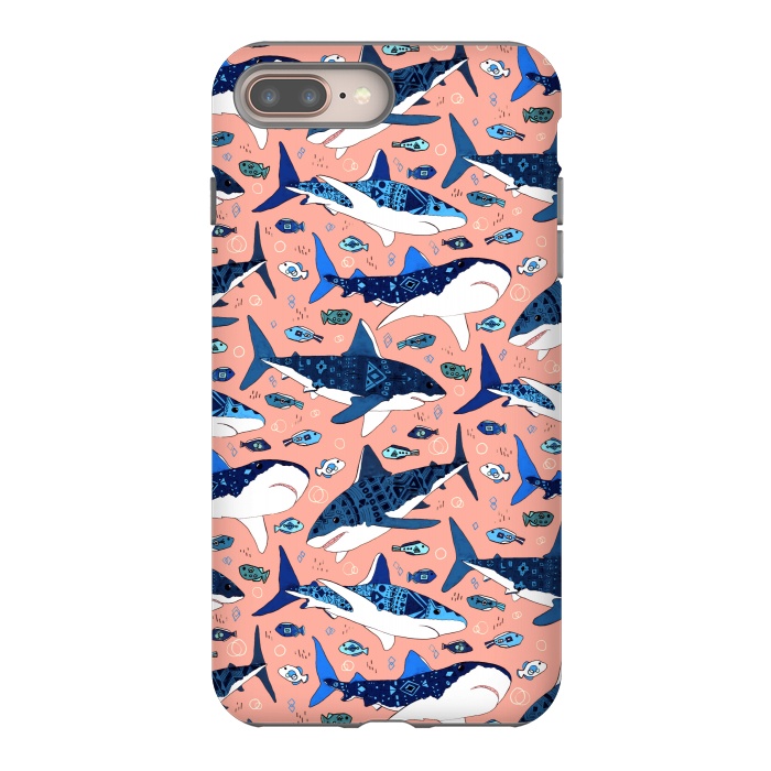 iPhone 7 plus StrongFit Tribal Sharks & Fish On Pink by Tigatiga
