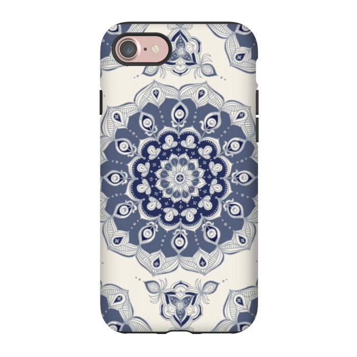 iPhone 7 StrongFit Grey Blue Monochrome Floral Mandala by Micklyn Le Feuvre