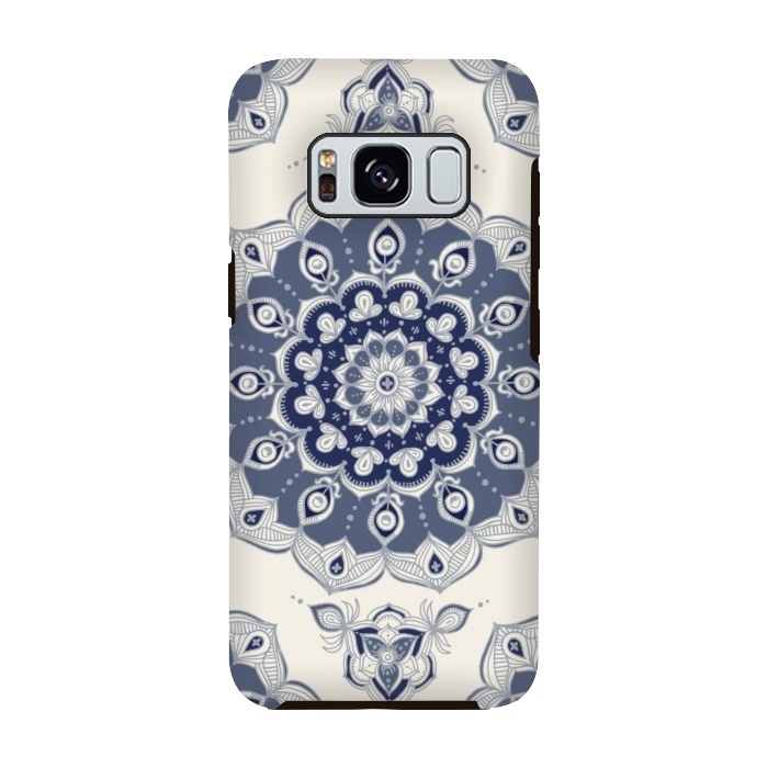 Galaxy S8 StrongFit Grey Blue Monochrome Floral Mandala by Micklyn Le Feuvre