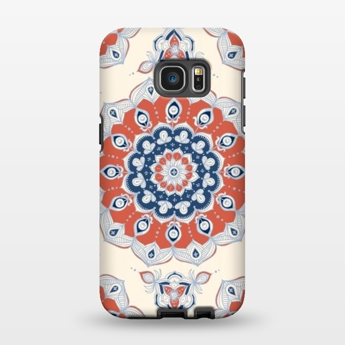 Galaxy S7 EDGE StrongFit Red, Blue and Cream Floral Mandala by Micklyn Le Feuvre