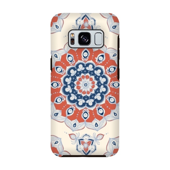 Galaxy S8 StrongFit Red, Blue and Cream Floral Mandala by Micklyn Le Feuvre