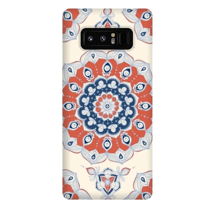 Galaxy Note 8 StrongFit Red, Blue and Cream Floral Mandala by Micklyn Le Feuvre