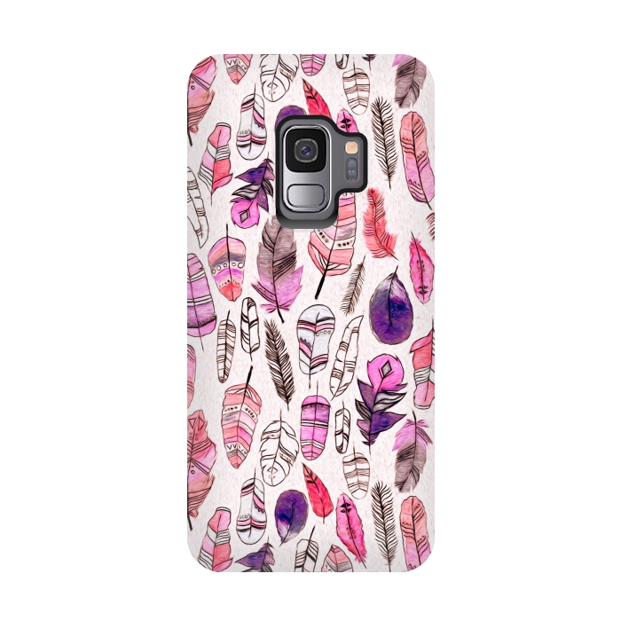 Galaxy S9 StrongFit Pink Feathers  by Tigatiga