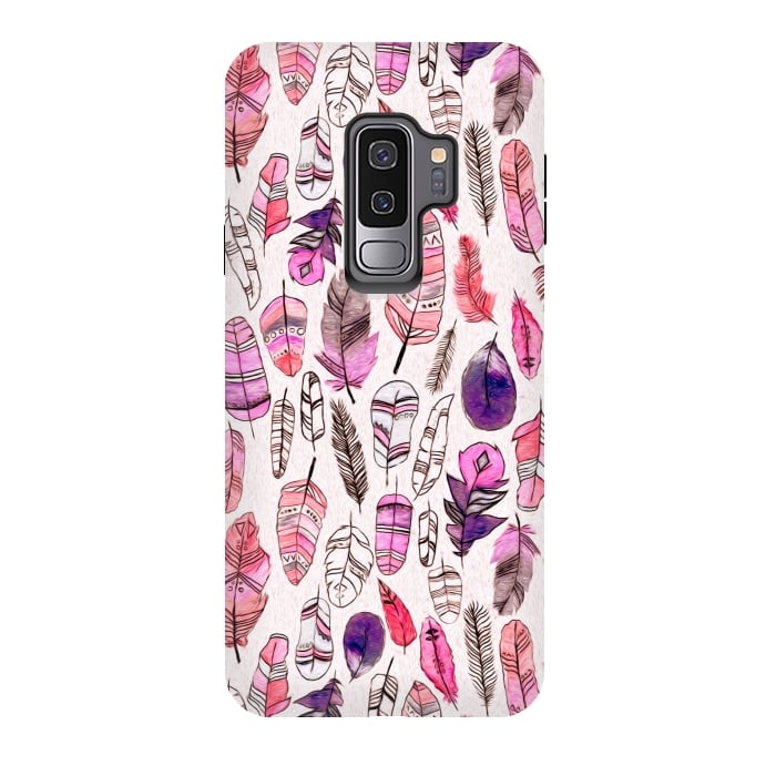 Galaxy S9 plus StrongFit Pink Feathers  by Tigatiga