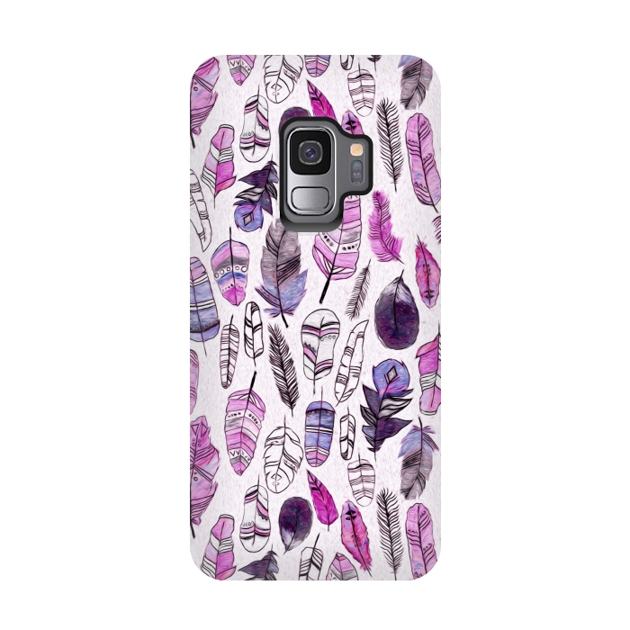 Galaxy S9 StrongFit Purple Feathers  by Tigatiga