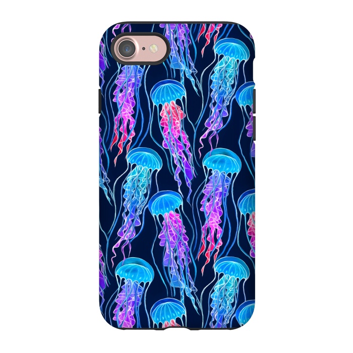 iPhone 7 StrongFit Luminescent Rainbow Jellyfish on Navy Blue by Micklyn Le Feuvre
