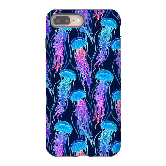 iPhone 7 plus StrongFit Luminescent Rainbow Jellyfish on Navy Blue by Micklyn Le Feuvre