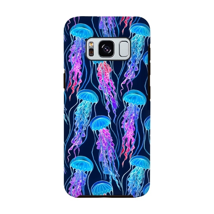 Galaxy S8 StrongFit Luminescent Rainbow Jellyfish on Navy Blue by Micklyn Le Feuvre