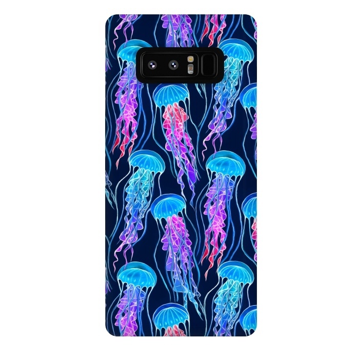 Galaxy Note 8 StrongFit Luminescent Rainbow Jellyfish on Navy Blue by Micklyn Le Feuvre