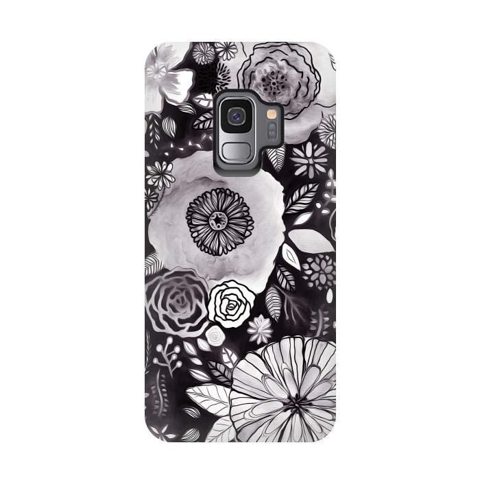 Galaxy S9 StrongFit Black & White Floral Mix  by Tigatiga
