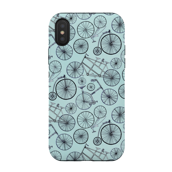 iPhone Xs / X StrongFit Vintage Bicycles on Blue  by Tigatiga