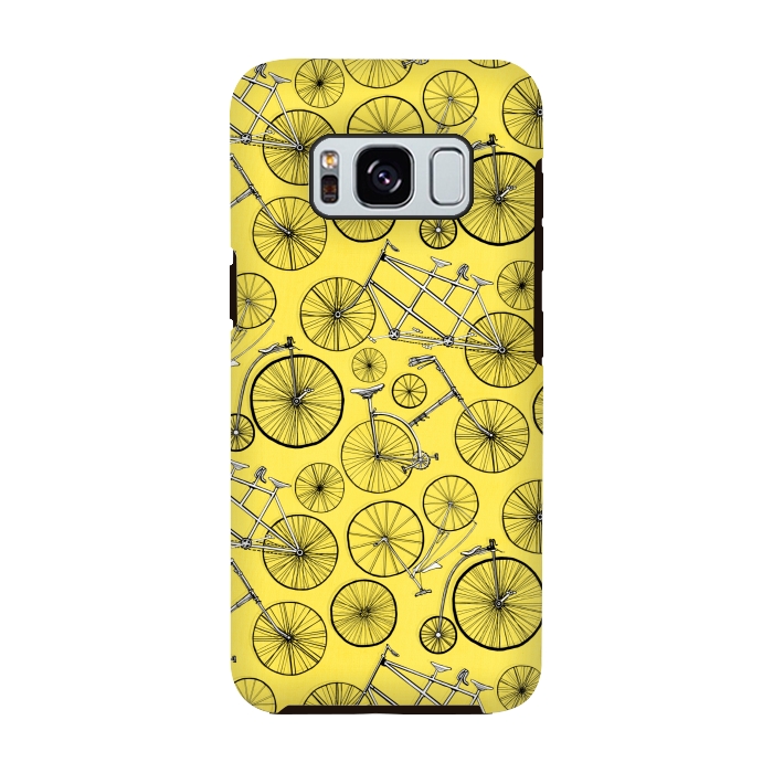 Galaxy S8 StrongFit Vintage Bicycles on Yellow  by Tigatiga