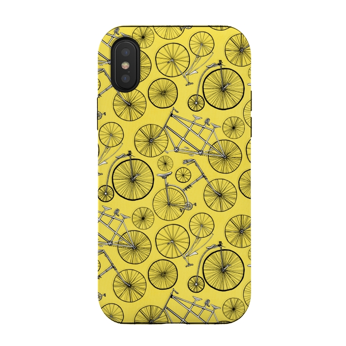 iPhone Xs / X StrongFit Vintage Bicycles on Yellow  by Tigatiga