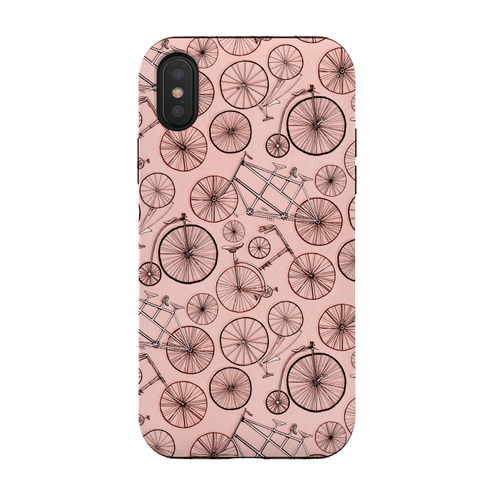 iPhone Xs / X StrongFit Vintage Bicycles on Pink by Tigatiga