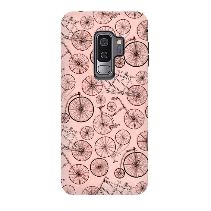 Galaxy S9 plus StrongFit Vintage Bicycles on Pink by Tigatiga