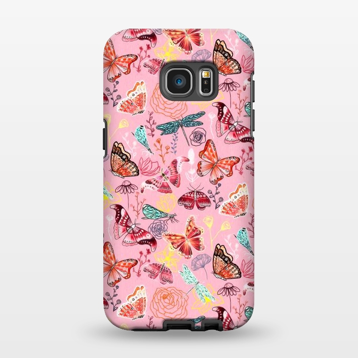 Galaxy S7 EDGE StrongFit Butterflies, Dragonflies and Moths on Pink  by Tigatiga