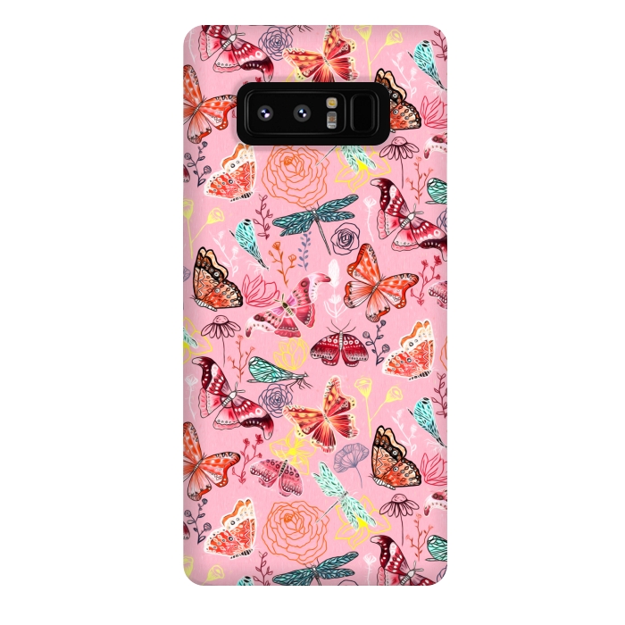 Galaxy Note 8 StrongFit Butterflies, Dragonflies and Moths on Pink  by Tigatiga